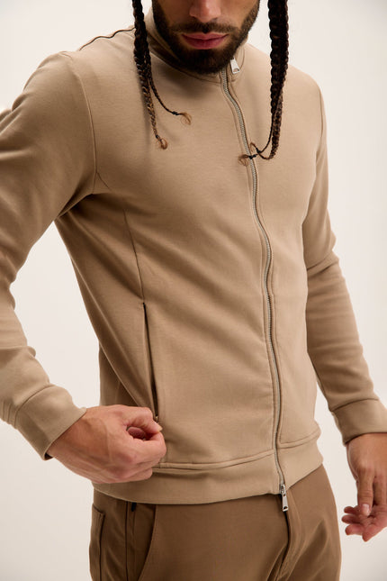 Men's Double Zip Trainer Jacket - Beige | Ron Tomson