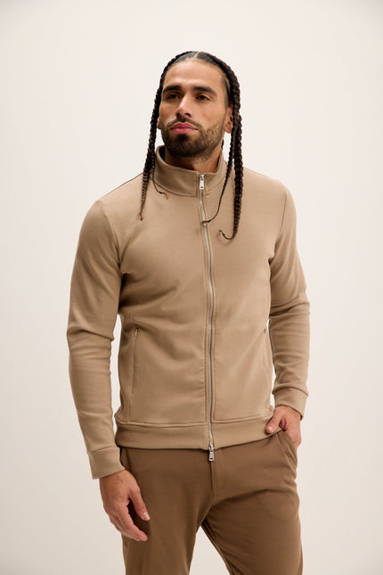 Men's Double Zip Trainer Jacket - Beige | Ron Tomson