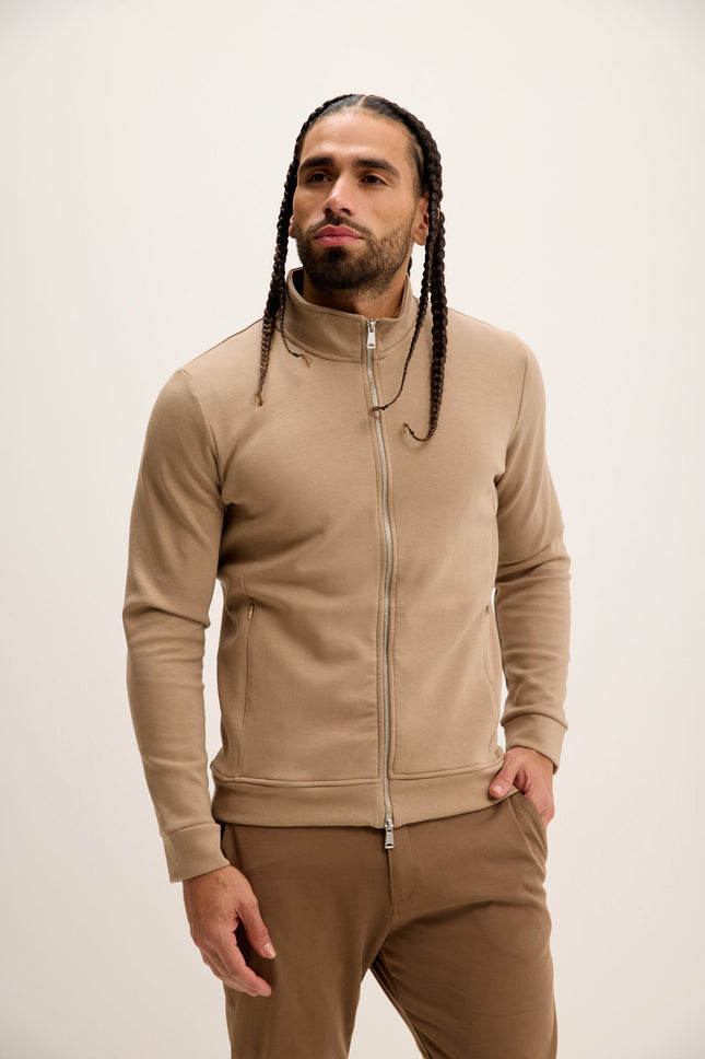 Men's Double Zip Trainer Jacket - Beige | Ron Tomson