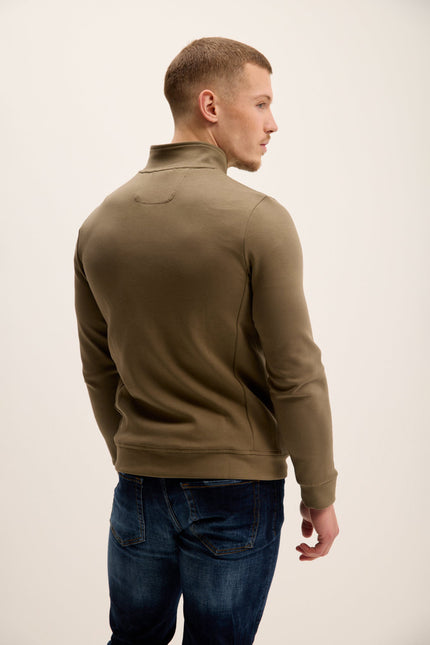 Men's Cotton Double Zip Trainer Jacket - Olive | Ron Tomson