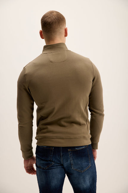 Men's Cotton Double Zip Trainer Jacket - Olive | Ron Tomson