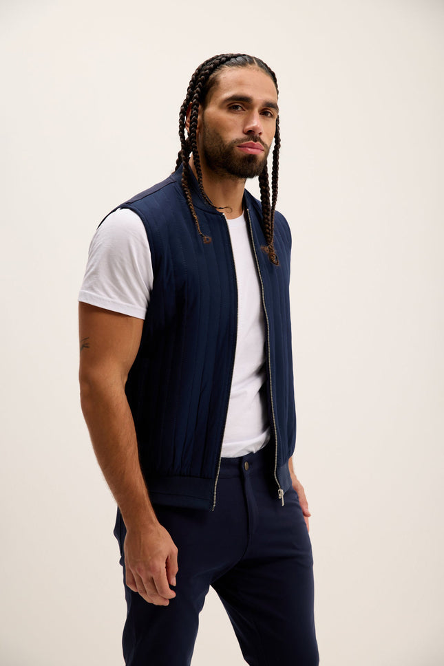 Men's Padded Fitted Vest - Navy | Ron Tomson