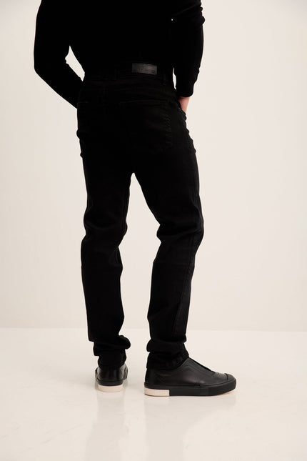Men's Tapered Stretch Denim Jeans - Black | Ron Tomson