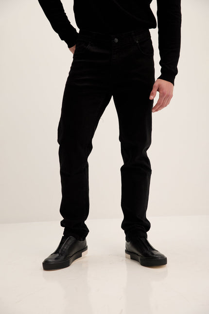 Men's Tapered Stretch Denim Jeans - Black | Ron Tomson