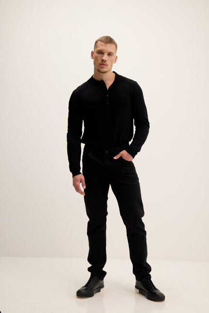 Men's Tapered Stretch Denim Jeans - Black | Ron Tomson