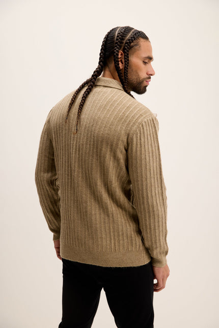 Men's Knit Ribbed Polo Sweater - Vizon | Ron Tomson