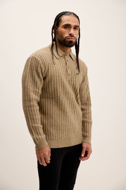 Men's Knit Ribbed Polo Sweater - Vizon | Ron Tomson