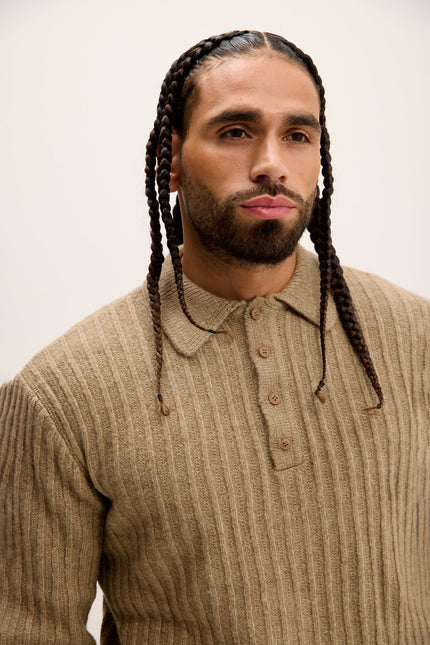 Men's Knit Ribbed Polo Sweater - Vizon | Ron Tomson