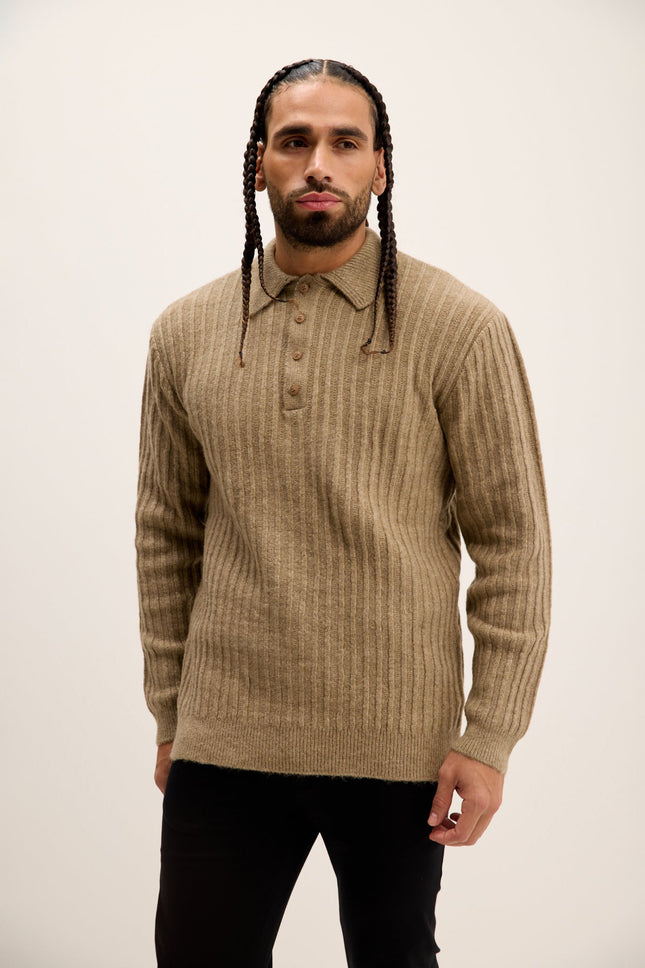 Men's Knit Ribbed Polo Sweater - Vizon | Ron Tomson