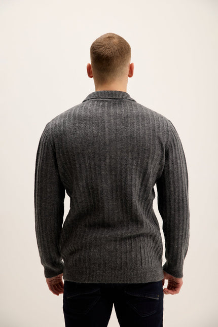 Men's Knit Ribbed Polo Sweater - Anthracite | Ron Tomson