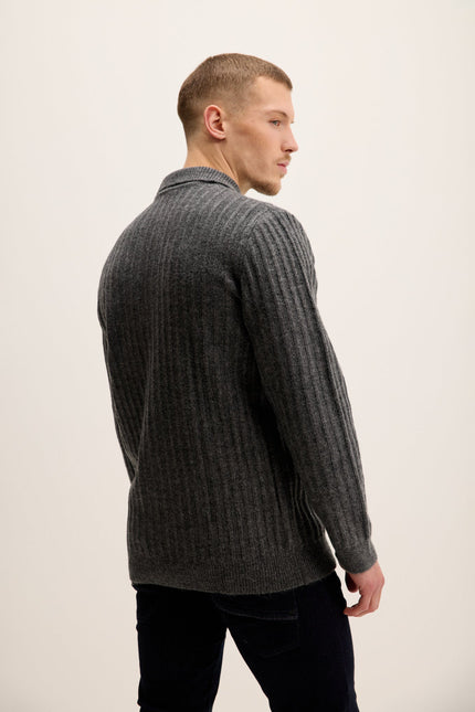 Men's Knit Ribbed Polo Sweater - Anthracite | Ron Tomson