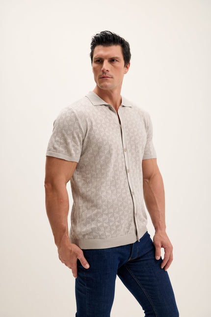 Men's Crochet Polo Shirt - Grey | Ron Tomson