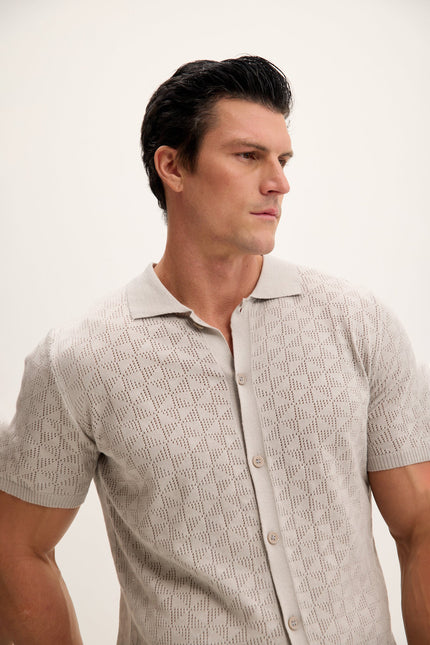 Men's Crochet Polo Shirt - Grey | Ron Tomson