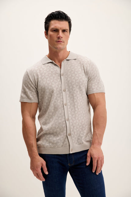 Men's Crochet Polo Shirt - Grey | Ron Tomson