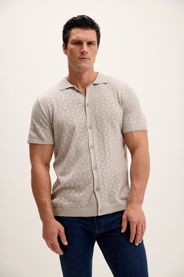 Men's Crochet Polo Shirt - Grey | Ron Tomson