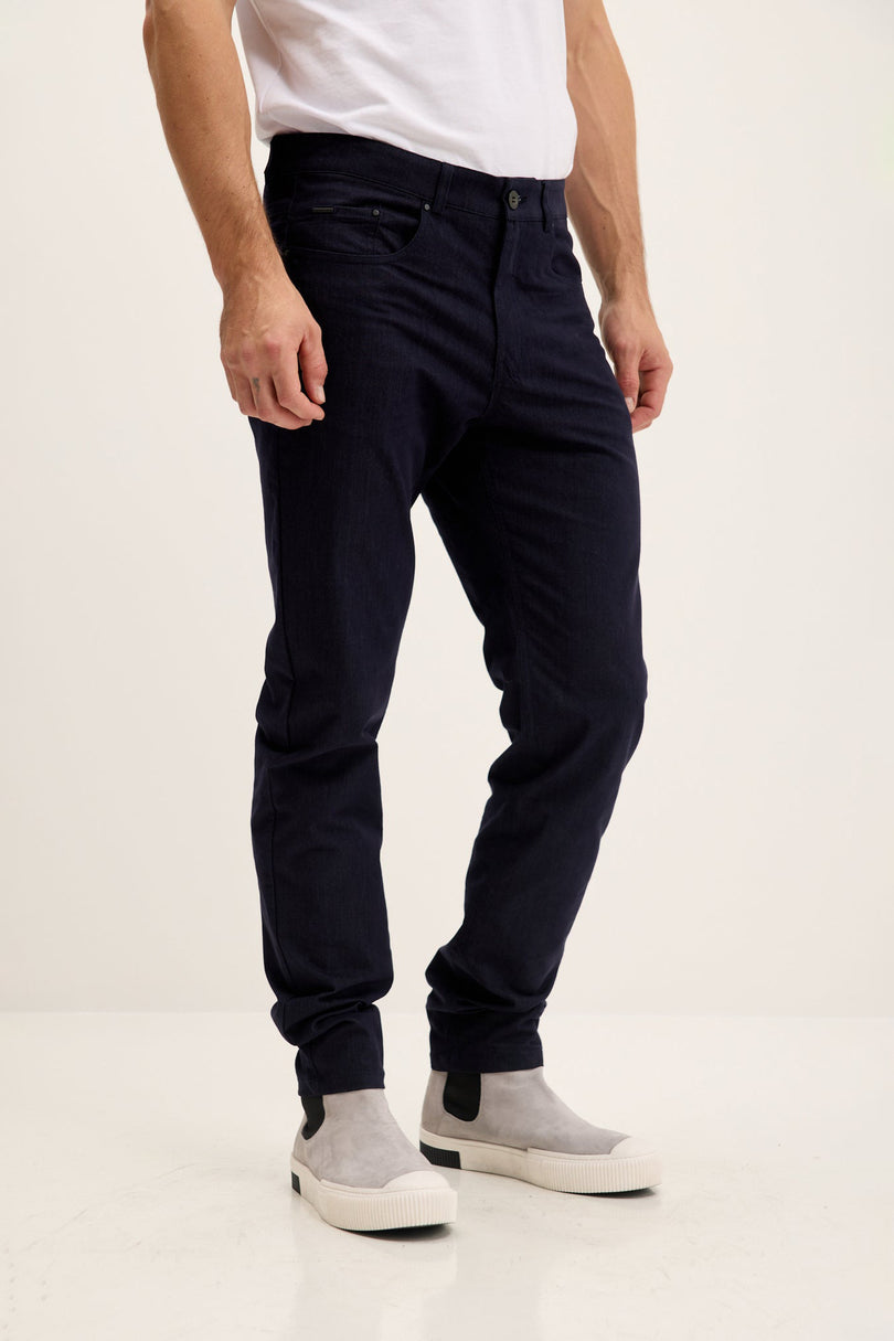 Men's Lightweight 5-Pocket Cotton Pants - Navy | Ron Tomson