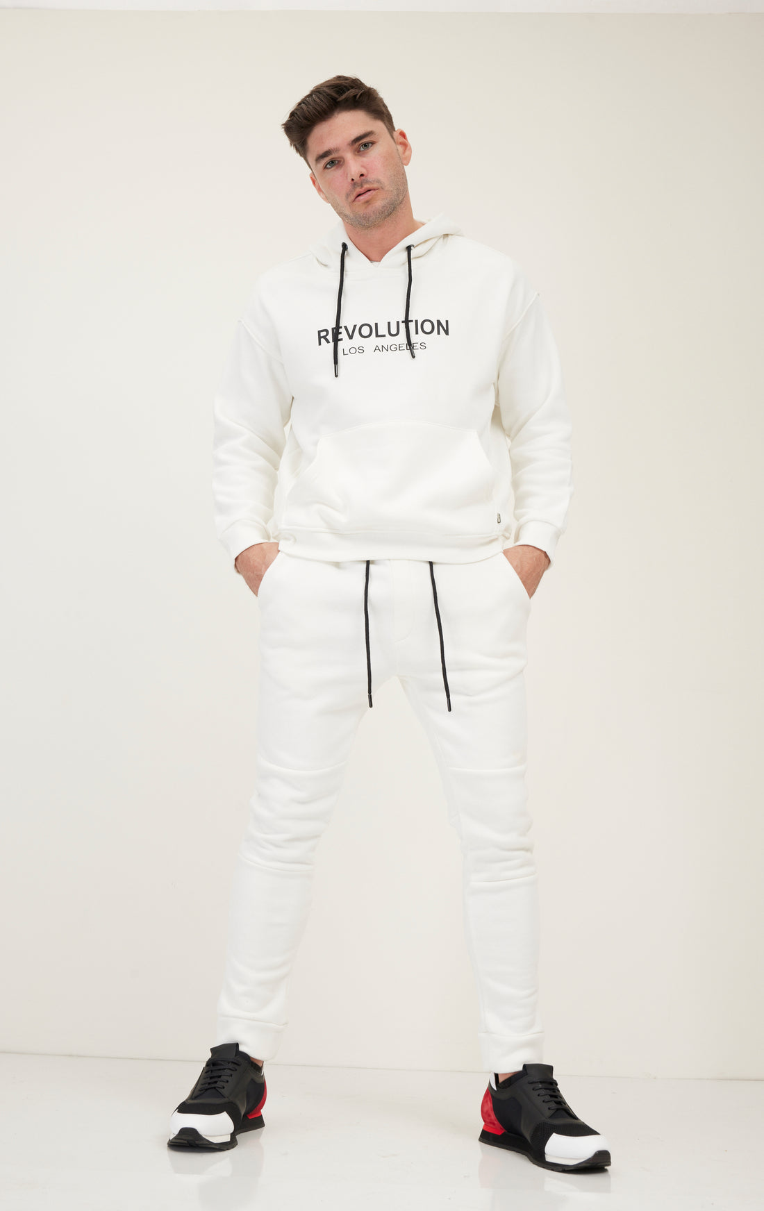 Fitted Drawstring Sweatpants  - White