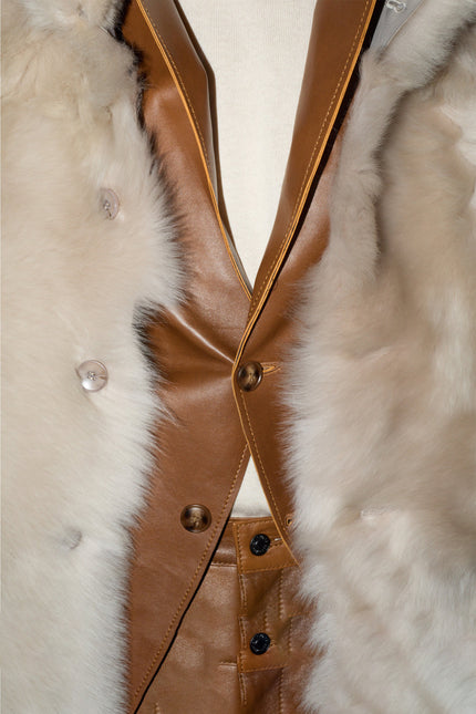 Men's High Collar Toscana Shearling Jacket - Cream | Ron Tomson