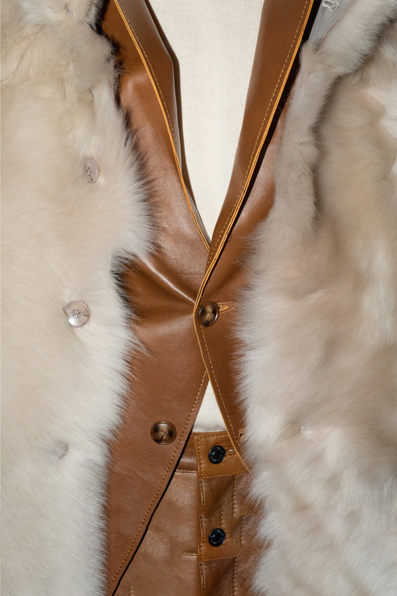 Men's High Collar Toscana Shearling Jacket - Cream | Ron Tomson