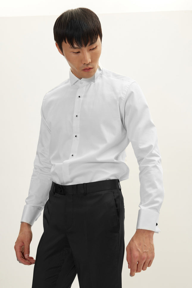 Men's Wing Collar Tuxedo Shirt - White | Ron Tomson