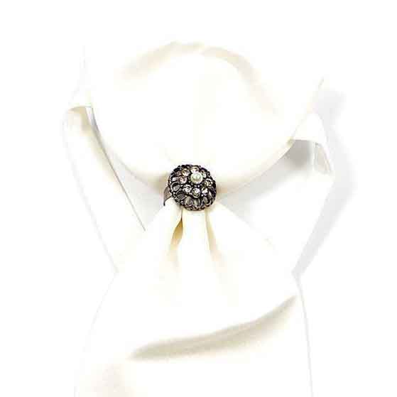 Ascot Tie With Jewel Ring - White