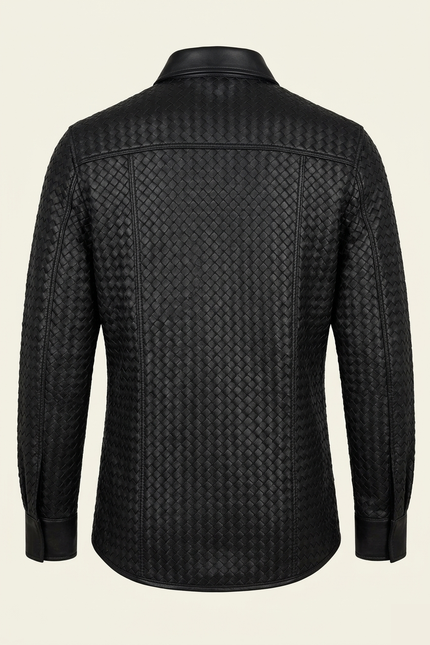 Men's Woven Leather Shirt - Black - Back - Ron Tomson