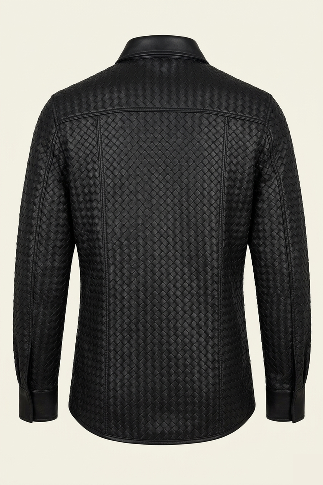 Men's Woven Leather Shirt - Black - Back - Ron Tomson