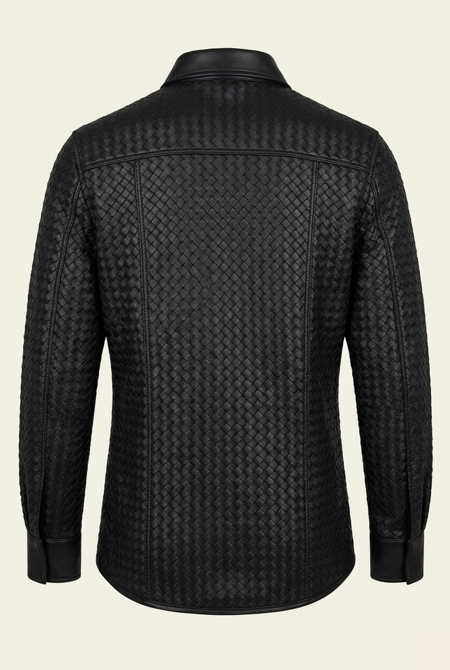 Men's Woven Leather Shirt - Black - Back - Ron Tomson