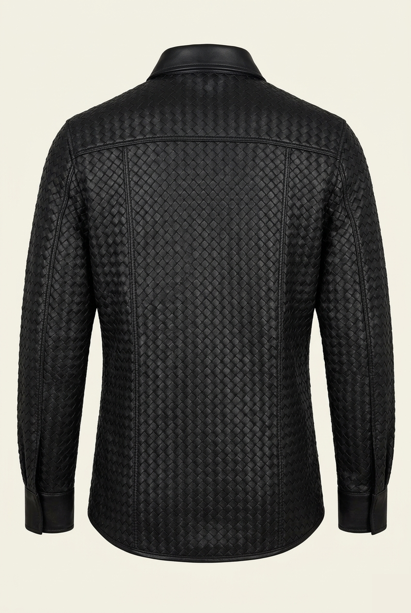 Men's Woven Leather Shirt - Black - Back - Ron Tomson