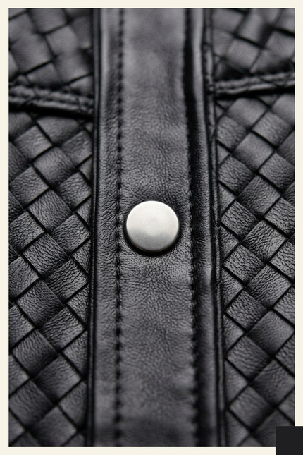 Men's Woven Leather Shirt - Black - Detail - Ron Tomson