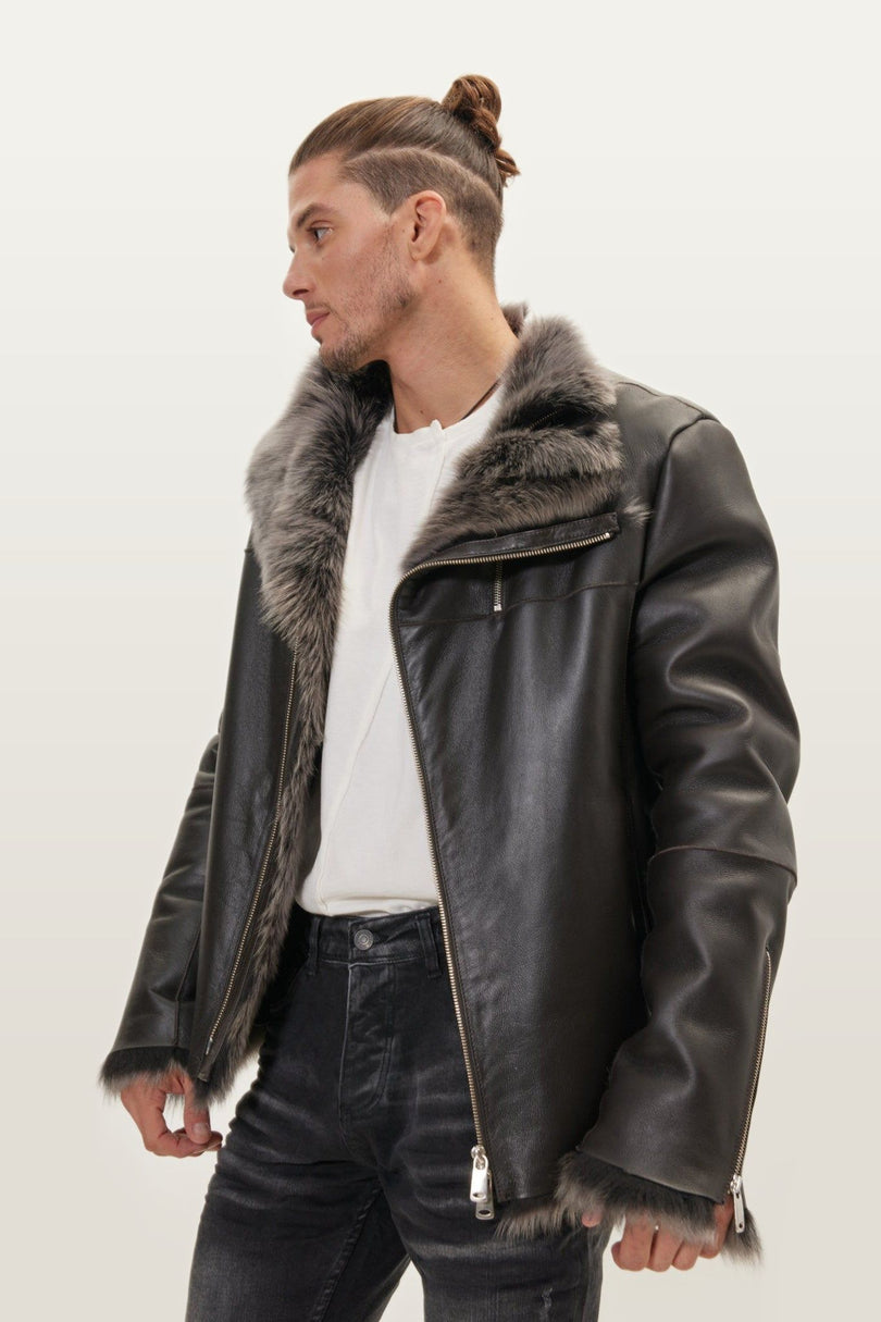 Reversible Toscana Shearling Bomber Jacket - Chocolate
