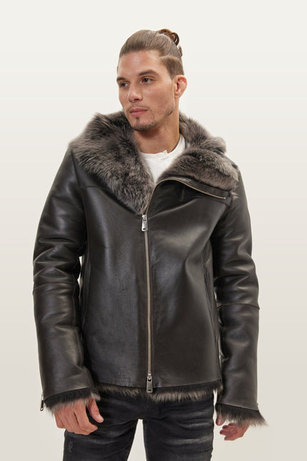 Reversible Toscana Shearling Bomber Jacket - Chocolate