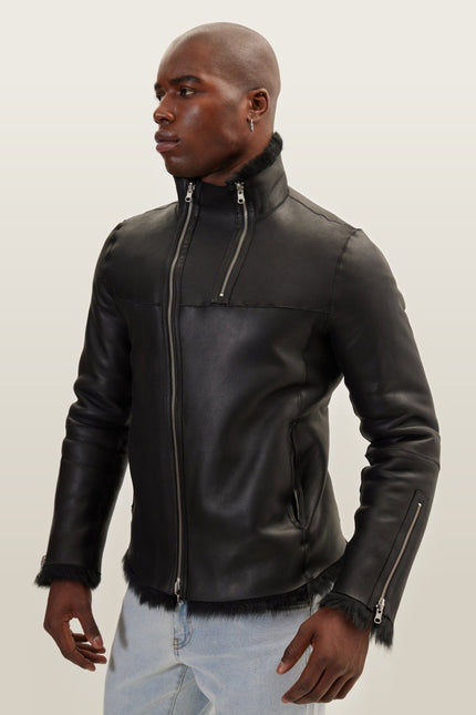 Reversible Toscana Shearling Bomber Jacket - Black