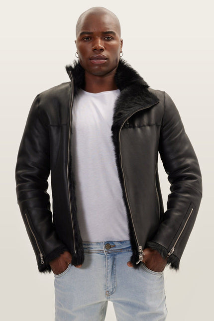 Reversible Toscana Shearling Bomber Jacket - Black
