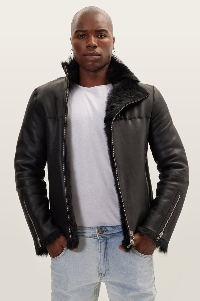 Reversible Toscana Shearling Bomber Jacket - Black