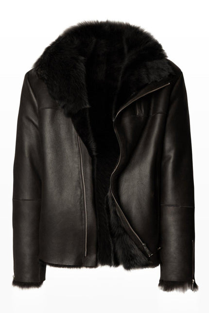 Reversible Toscana Shearling Bomber Jacket - Black
