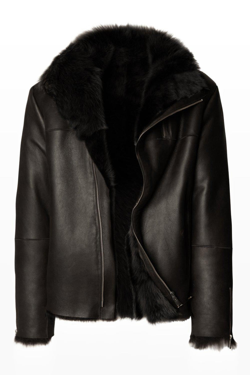 Reversible Toscana Shearling Bomber Jacket - Black