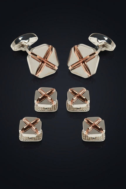 Rt Rectangular Cufflinks Stud Set - set