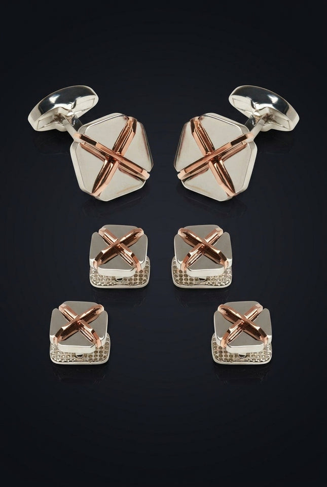Rt Rectangular Cufflinks Stud Set - set