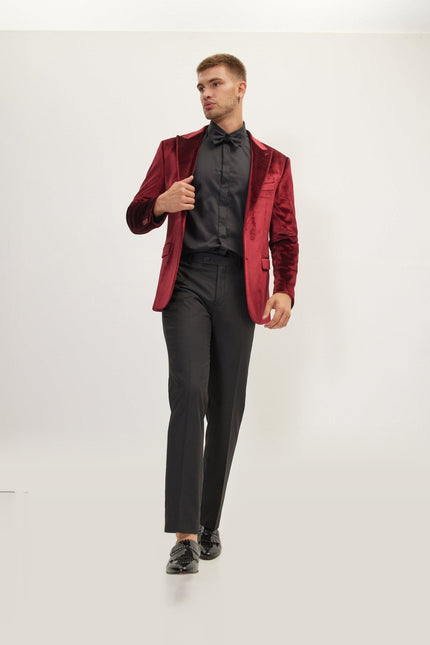 Peak Lapel Velvet Dinner Jacket - Burgundy