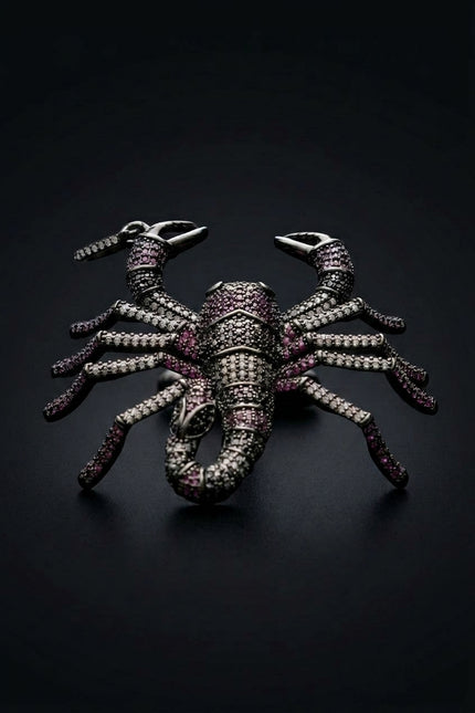Gemstone Lobster Pendant Necklace - Black Pink - angle