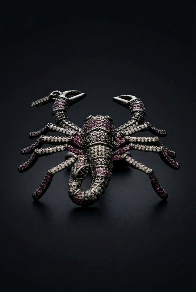Gemstone Lobster Pendant Necklace - Black Pink - angle