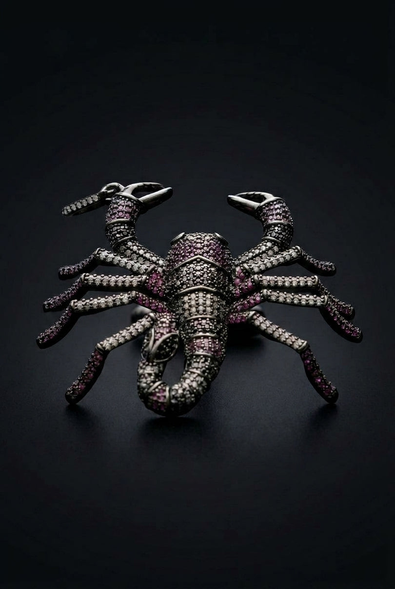 Gemstone Lobster Pendant Necklace - Black Pink - angle
