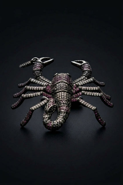 Gemstone Lobster Pendant Necklace - Black Pink - front