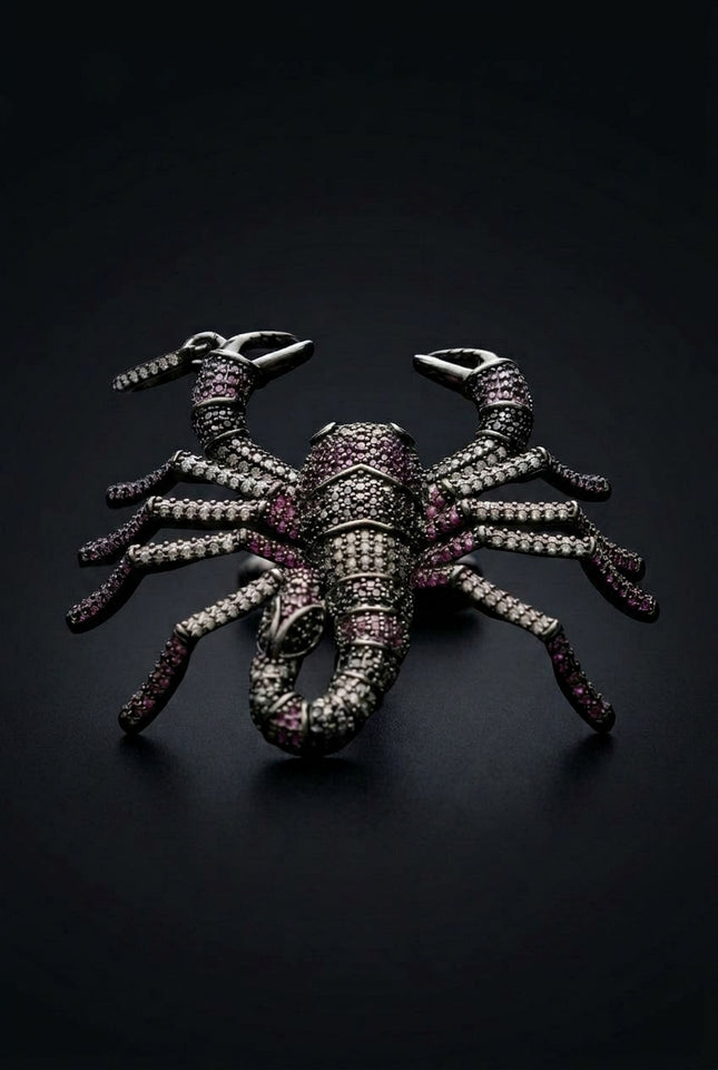 Gemstone Lobster Pendant Necklace - Black Pink - front