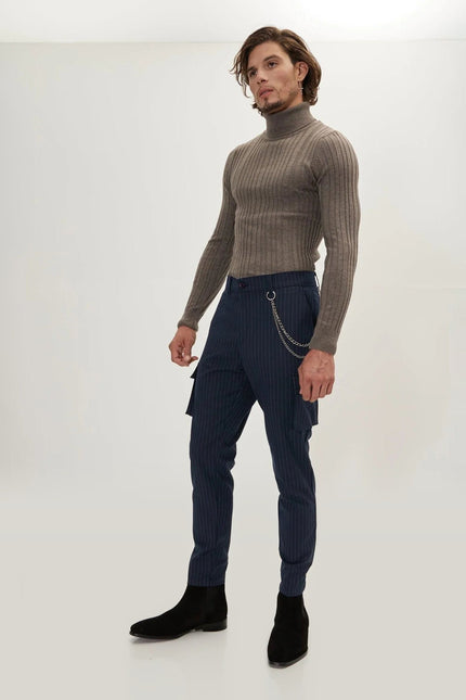 Pinstriped Utility Pants - Navy White