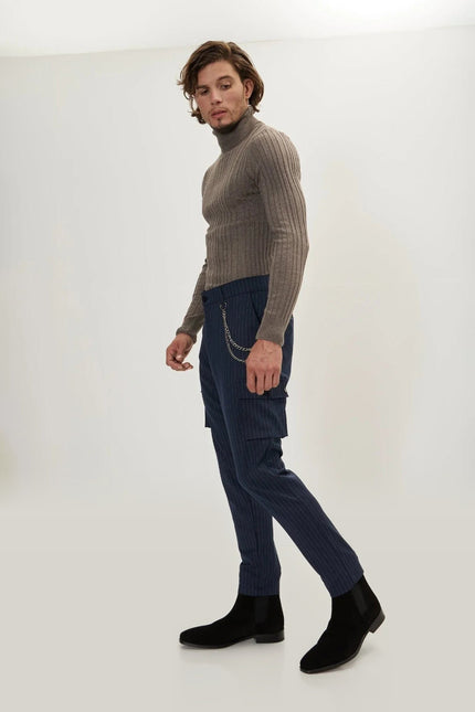 Pinstriped Utility Pants - Navy White