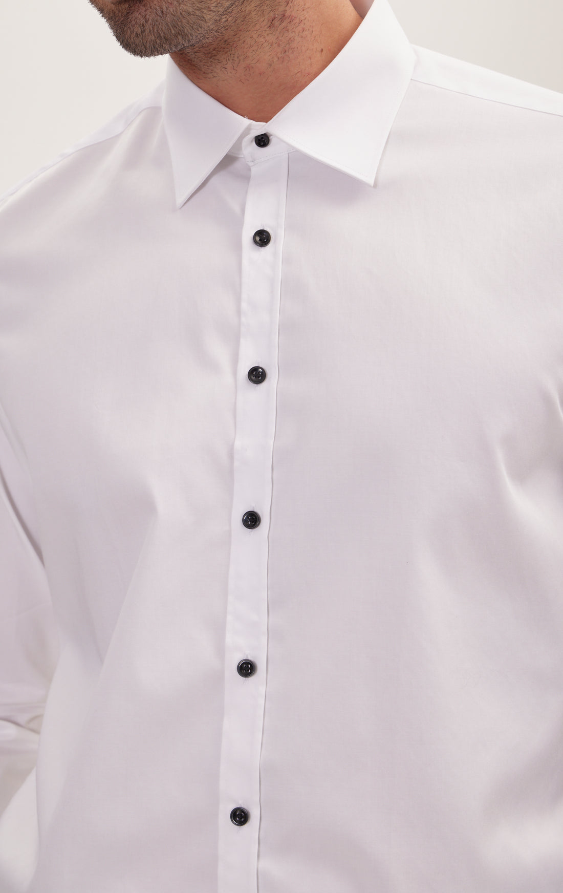 Pure Cotton Contrast Button Dress Shirt - Optic White