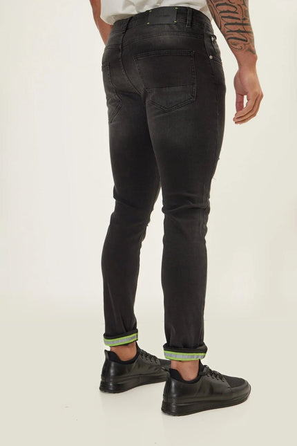Neon Riveted Skinny Jeans - Dark Grey