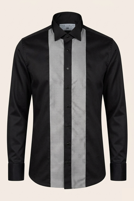 Men's Pique Bib Tuxedo Shirt - Black Grey - Ron Tomson